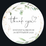 Thank You Wedding Favor Treat Bag Jam Eucalyptus Classic Round Sticker<br><div class="desc">Your wedding will be a sparkling and sophisticated affair, so it is only fitting you express that sophistication in every detail of your special day right down to the smallest personalized touches. Stylish and beautiful these personalized wedding stickers are perfect for wedding favors or as envelope seals on your engagement,...</div>