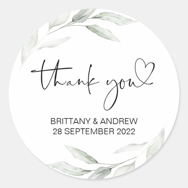 Thank You Wedding Favor Treat Bag Jar Eucalyptus Classic Round Sticker (Front)