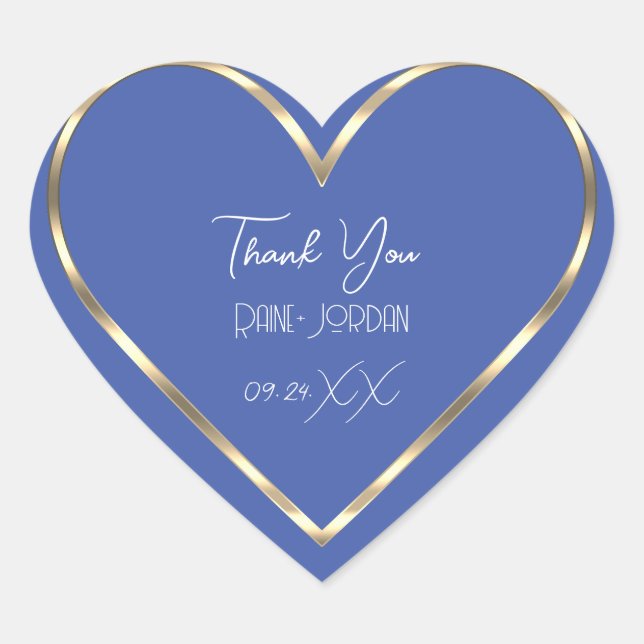 Thank You Wedding Favour Blue Golden Heart  Sticker (Front)