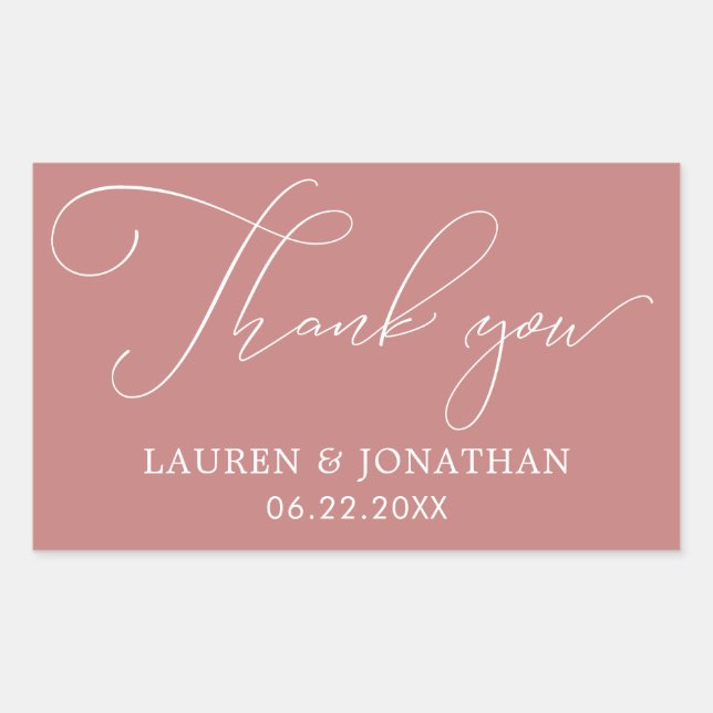 Thank You, Wedding Favour, Rose, White Rectangular Sticker (Front)