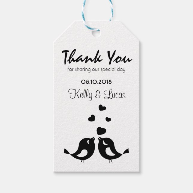 Thank You Wedding Favour Tag With Love Birds (Front)