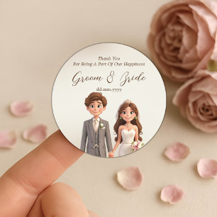 Thank You Wedding favours Couple Ilustration Classic Round Sticker