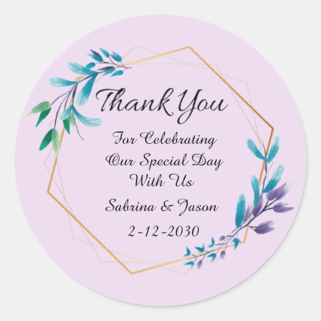 Thank You Wedding Flower Wreath Classic Round Stic Sticker (Front)