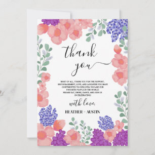 Thank you Wedding Flowers Watercolor   Invitation