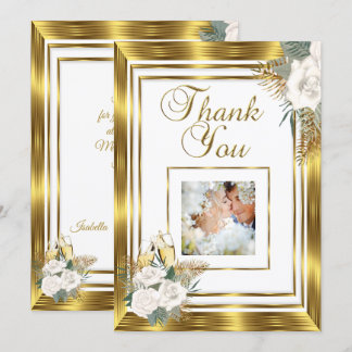 Thank you Wedding Golden White Rose Champagne Card