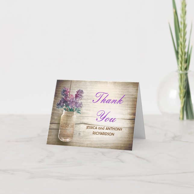 thank you wedding mason jar rustic design cards (Front)
