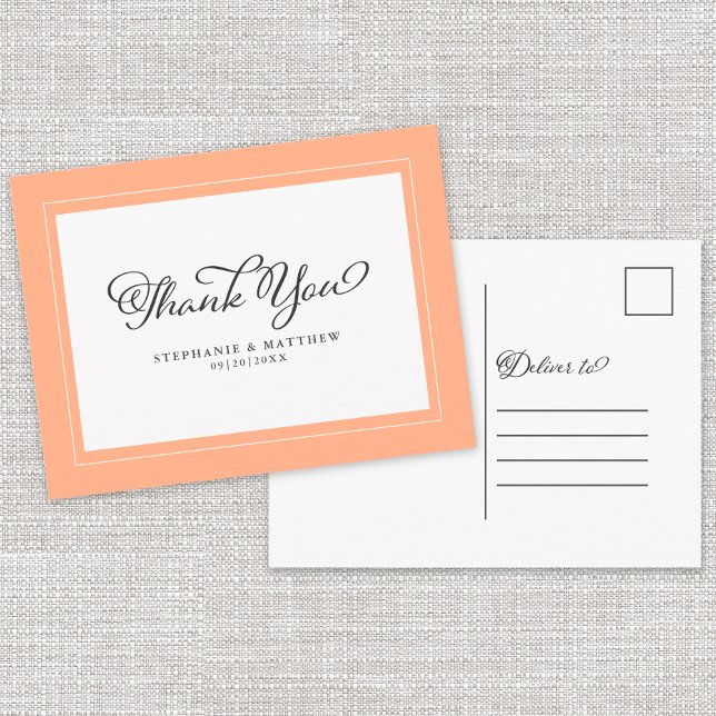 Thank You Wedding Modern Calligraphy Chic Peach Postcard (Creator Uploaded)
