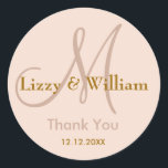 Thank You Wedding Monogram Sticker<br><div class="desc">Initial Stickers with bride and groom name, date of wedding and a thank you message to express your gratitude on your wedding day or any special occasion. .More colours are available for your choice . You can also customise the colour and font using the customise it feature button below the...</div>