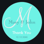 Thank You Wedding Monogram Sticker<br><div class="desc">Initial Stickers with bride and groom name, date of wedding and a thank you message to express your gratitude on your wedding day or any special occasion. More colours are available for your choice . You can also customise the colour and font using the customise it feature button below the...</div>