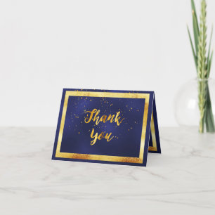 Thank you wedding navy blue gold confetti card