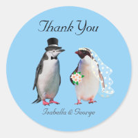 Thank You Wedding & Penguin Couple Classic Round S