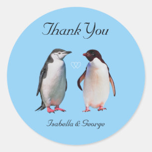 Thank You Wedding & Penguin Couple Classic Round Sticker