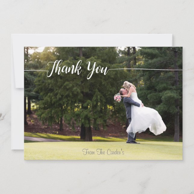 Thank You Wedding Photo Card with Modern Script (Front)