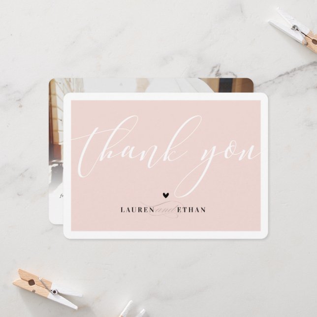 THANK YOU wedding photo elegant black blush pink Invitation (Front/Back In Situ)