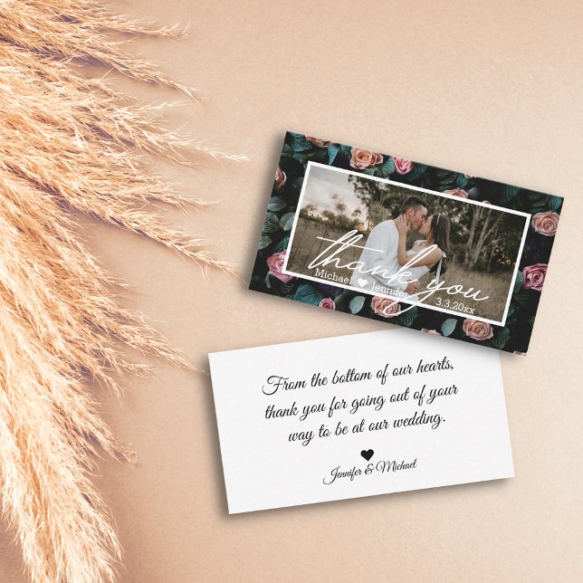 thank you wedding  photo modern handwriting floral card (Creator Uploaded)