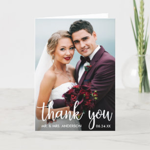 Thank You Wedding Photo Modern Script Fold Card