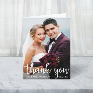 Thank You Wedding Photo Modern Script Note Card