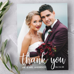 Thank You Wedding Photo Modern Script Postcard