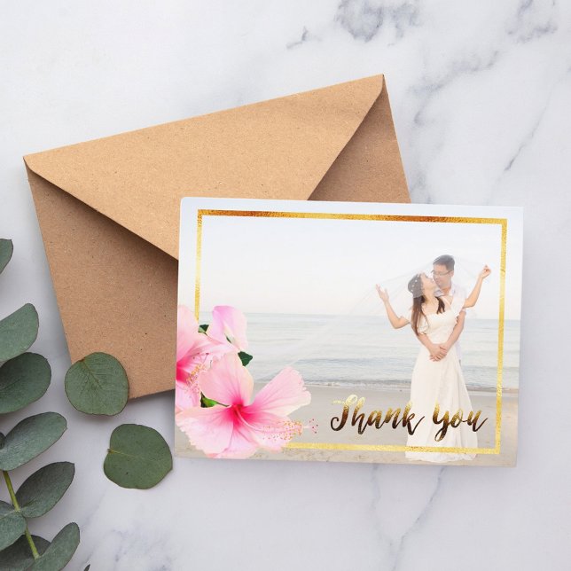 Thank You wedding photo pink floral Postcard (Creator Uploaded)