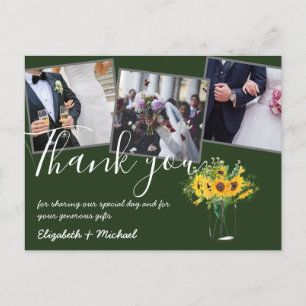 Thank You Wedding Photos Overlay Text Sunflowers Postcard