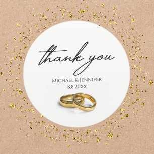 Thank you, wedding rings, custom classic round sticker