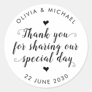 Thank You Wedding Rustic Chic Elegant Black Script Classic Round Sticker