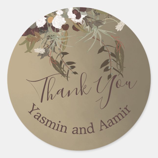 ThanK You Wedding Rustic Floral Elegant  Classic Round Sticker (Front)