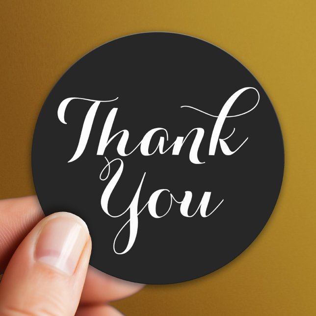 Thank You Wedding Script - black and white Classic Round Sticker (Custom Sticker)