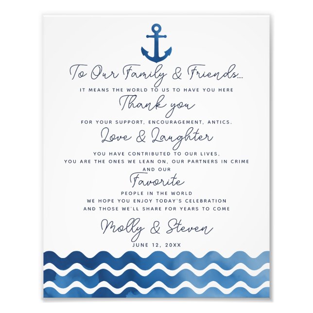Thank you wedding sign customised navy (Front)