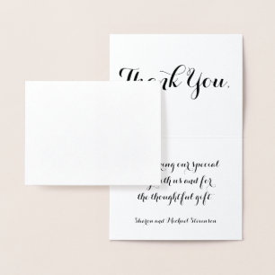 Thank you wedding silver damask pattern foil card