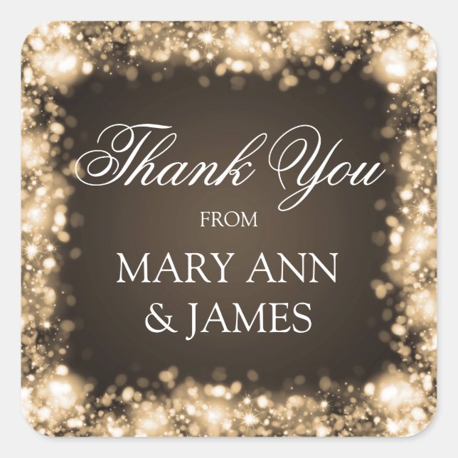 Thank You Wedding Sparkling Lights Gold Square Sticker (Front)