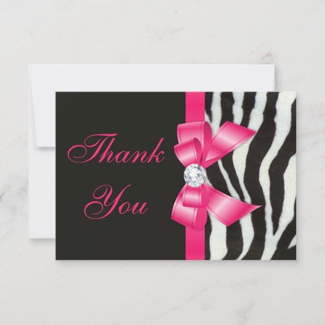 Thank You Wedding Zebra Hot Pink Bow (Front)