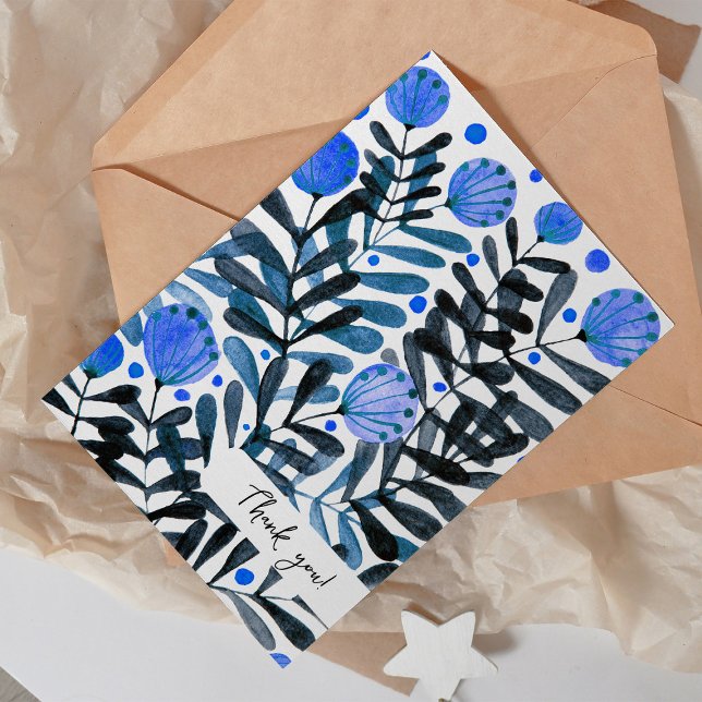Thank you Whimsical blue flowers and foliage Card (Creator Uploaded)
