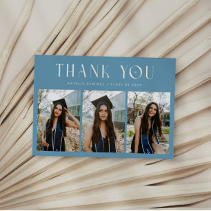 Thank You Whimsical Denim Blue Graduation Photo Announcement