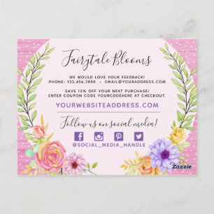Thank You Whimsical Floral Roses Rustic Pink Wood Postcard