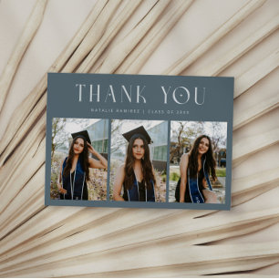 Thank You Whimsical Slate Blue Graduation Photo Announcement