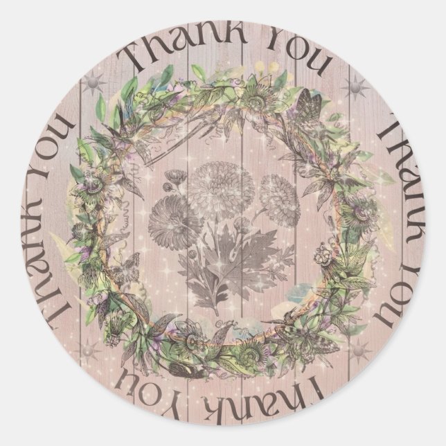 Thank You Whimsy Floral Classic Round Sticker (Front)