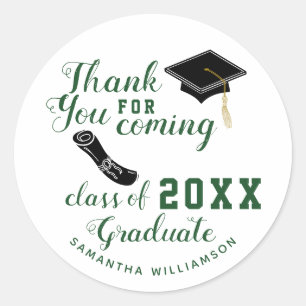 Thank You White and Green Class of 2025 Graduate Classic Round Sticker