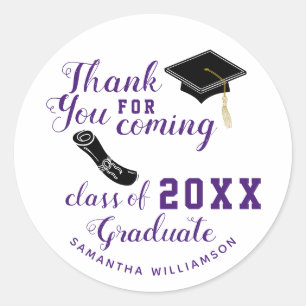 Thank You White and Purple Class of 2025 Graduate Classic Round Sticker