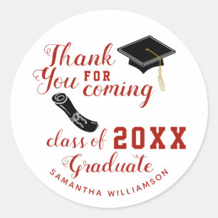 Thank You White and Red Class of 2025 Graduate Classic Round Sticker