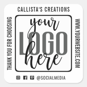 Thank You White Black Border Business Logo Square Sticker