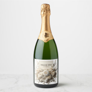 thank you white flowers champagne bottle label