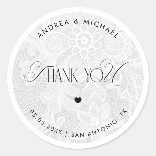 Thank You White Lace Wedding Favor Label (Front)