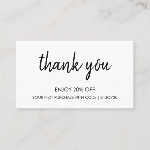 Thank You White   Modern Minimalist Handwritten  Discount Card