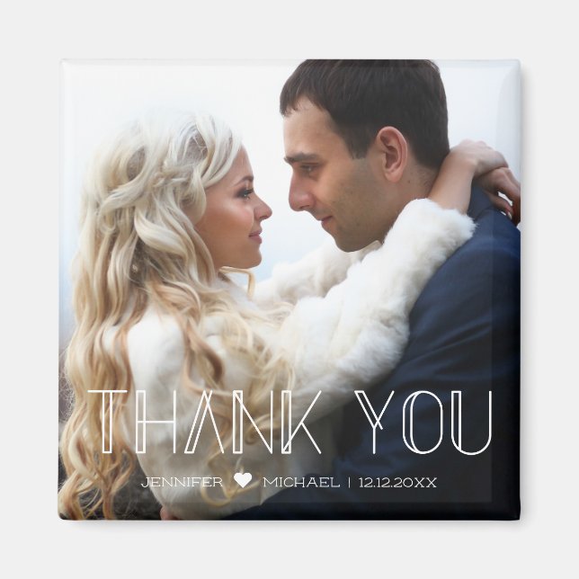 thank you white trend typography wedding photo magnet (Front)