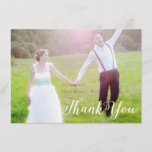THANK YOU White Typography Photo Wedding Card