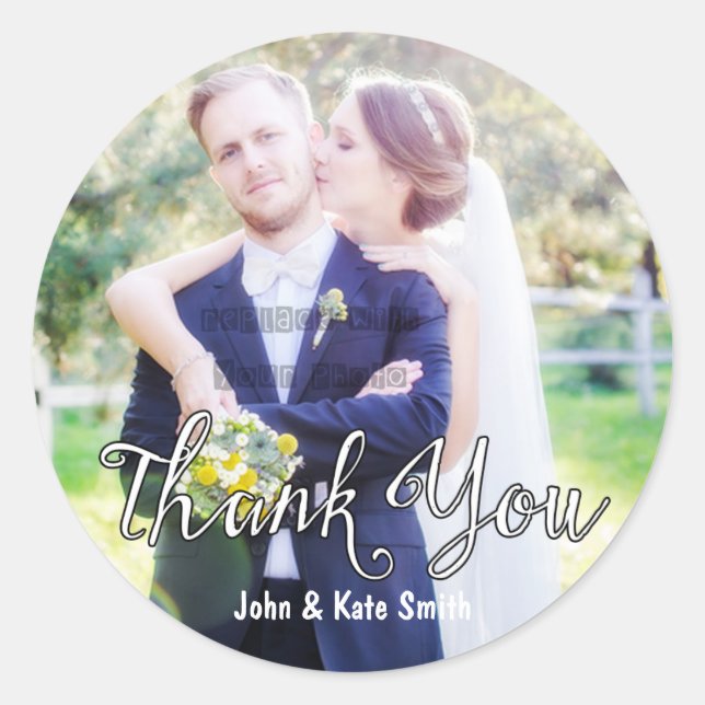THANK YOU White Typography Wedding Favour Stickers (Front)