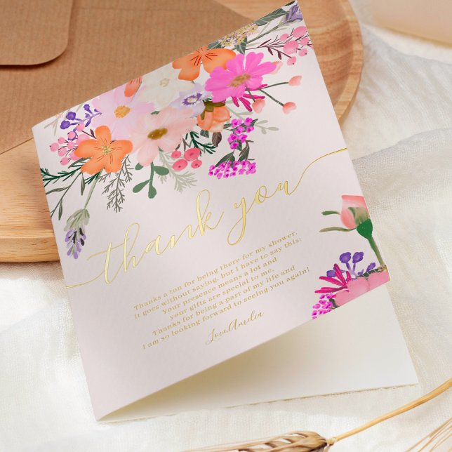Thank you wild flowers pastel spring shower foil greeting card (Creator Uploaded)