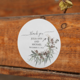 Thank you Winter Foliage Christmas Cotton Wedding Classic Round Sticker