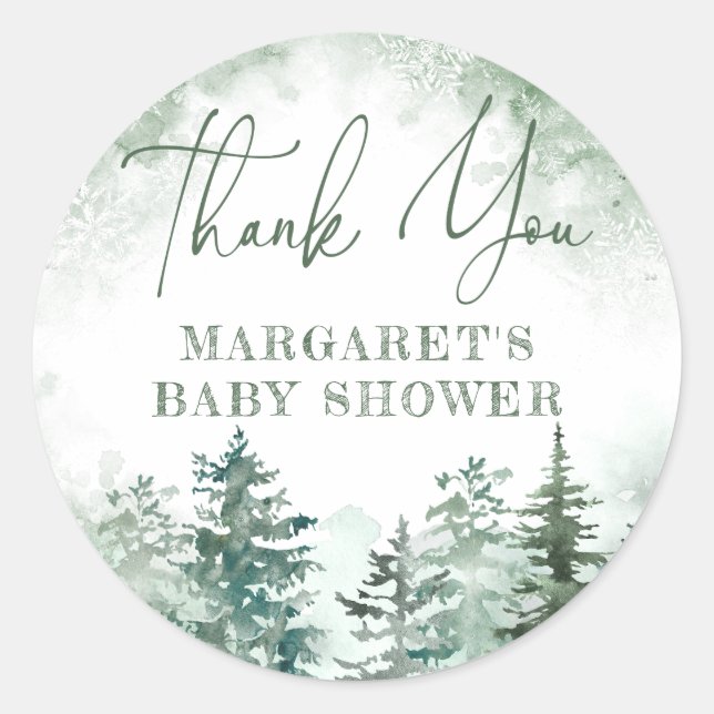 Thank you winter forest baby shower classic round sticker (Front)